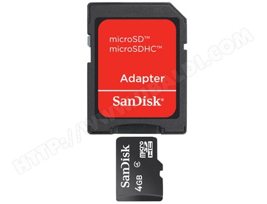 Carte mémoire 4 Go SANDISK Micro SD 4 Go + adaptateur SD