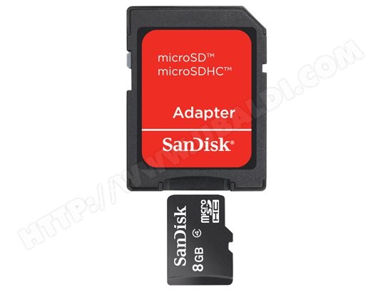 Carte mémoire 8 Go SANDISK Micro SD 8 Go + adaptateur SD