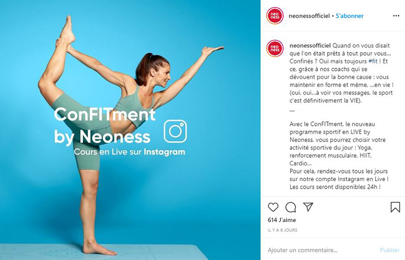 neoness instagram sport en direct confinement